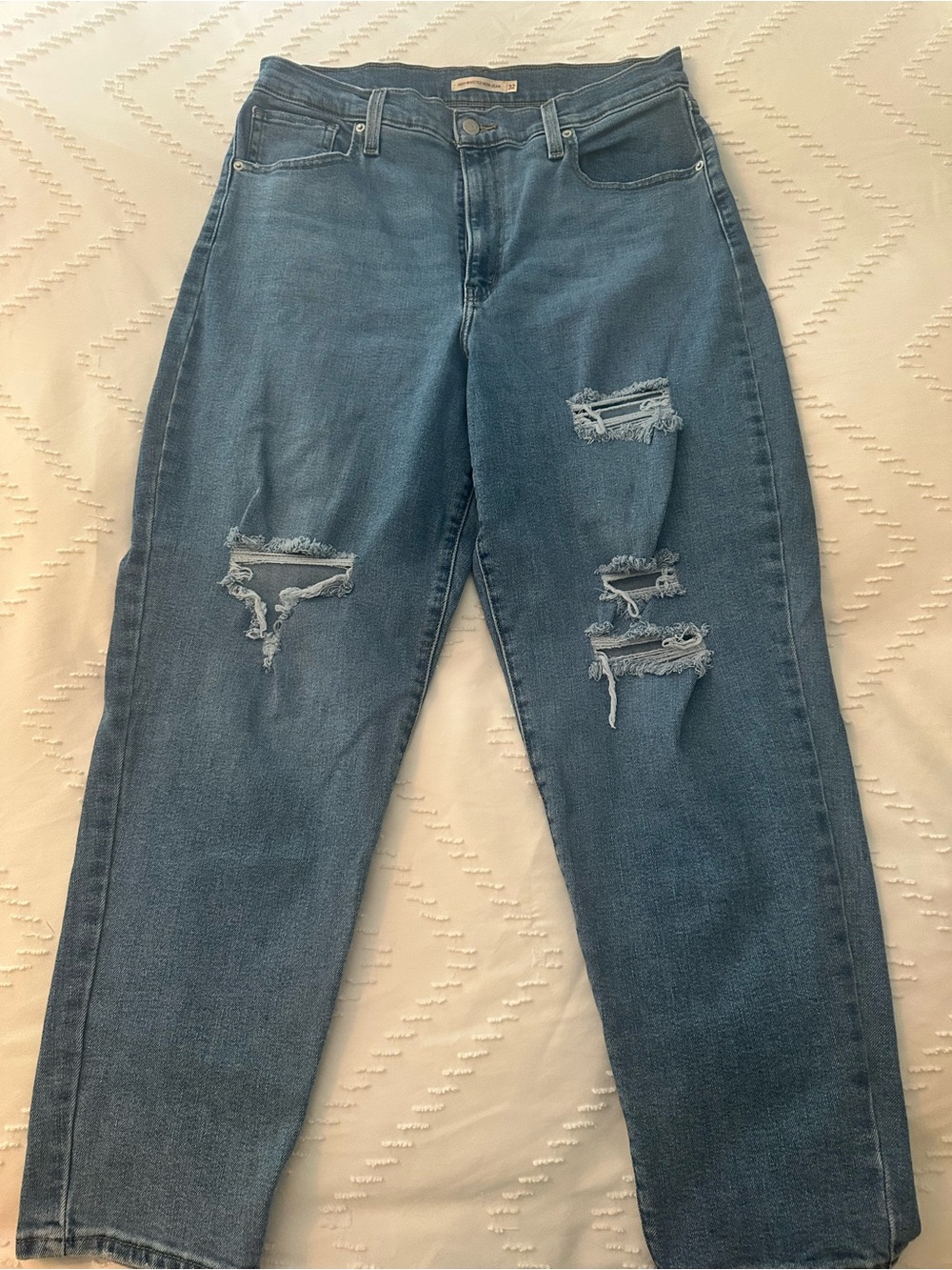 Levi's Women's Ripped Boyfriend Jeans in Medium Blue